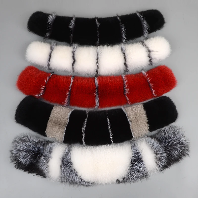 Large Size Fur Collar Real Fox Fur Collar For Women Coat Jacket Hat Striped Winter Ladies Scarf Shawl Femal Neck Cap Warm Collar