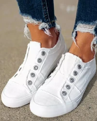 Women Shoes Casual Daily Wear Flat Solid Color Round Toe Eyelet Slip-on Canvas Sneakers