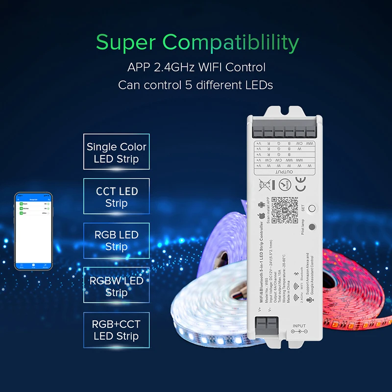 Imagem -02 - Faixa de Luz Led sem Fio Wi-fi Celular Aplicativo Tuya Controle de Voz Controlador 2.4ghz em Wb5