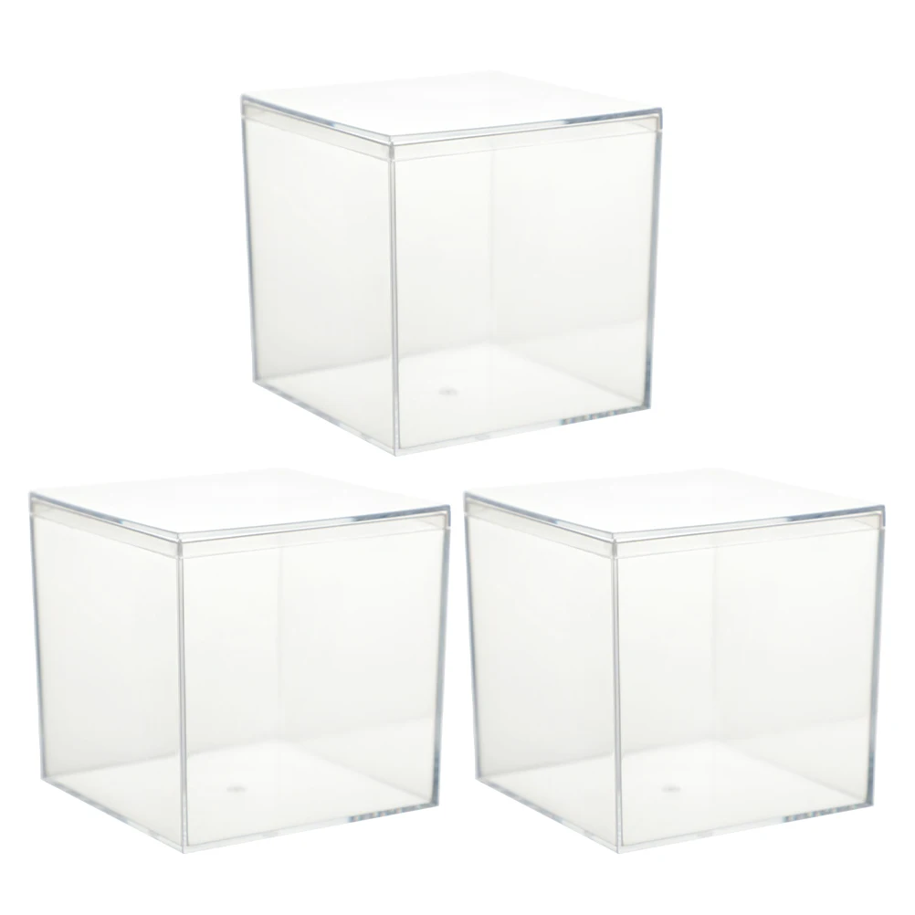 

3Pcs Clear Plastic C y Boxes Square Gift Display Cases for Wedding Treats Storage Collectibles Crafts Jewelry Nail Supplies