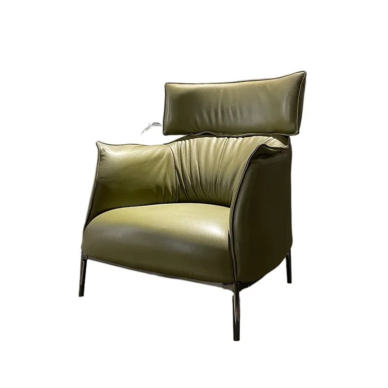 

*Italian Minimalist Leather Sofa Chair Green First Layer Cowhide Soft Bag Designer Light Luxury Single Chair High-end Furniture
