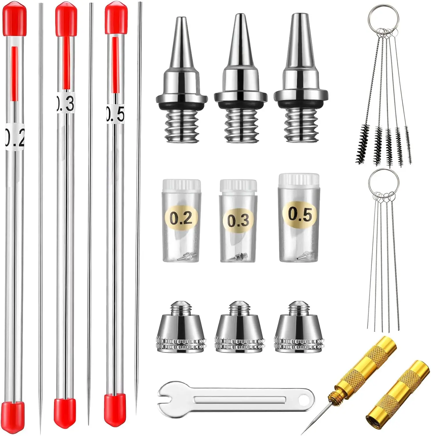 SI FANG Airbrush Nozzle Needle And Cap Set 0.2mm 0.3mm 0.5mm Replacement Parts for Airbrush Spray Gun Sprayer Accessories