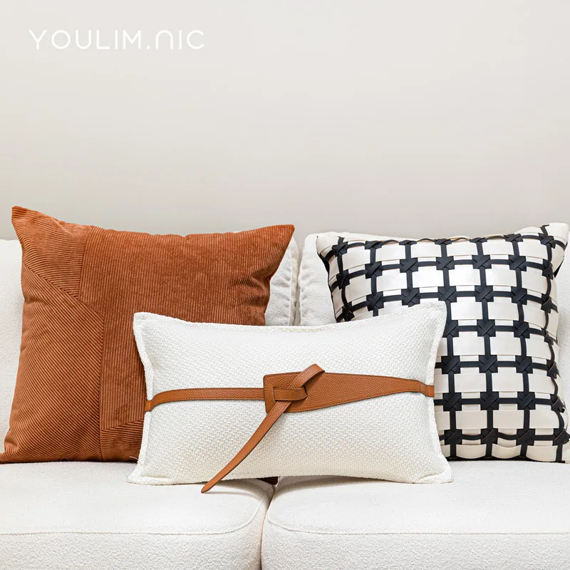 

Коричневый роскошный чехол для подушки, кожаный штамповочный чехол для подушки на талию для домашнего дивана, декоративная наволочка 30X50/45X45/50X50CM