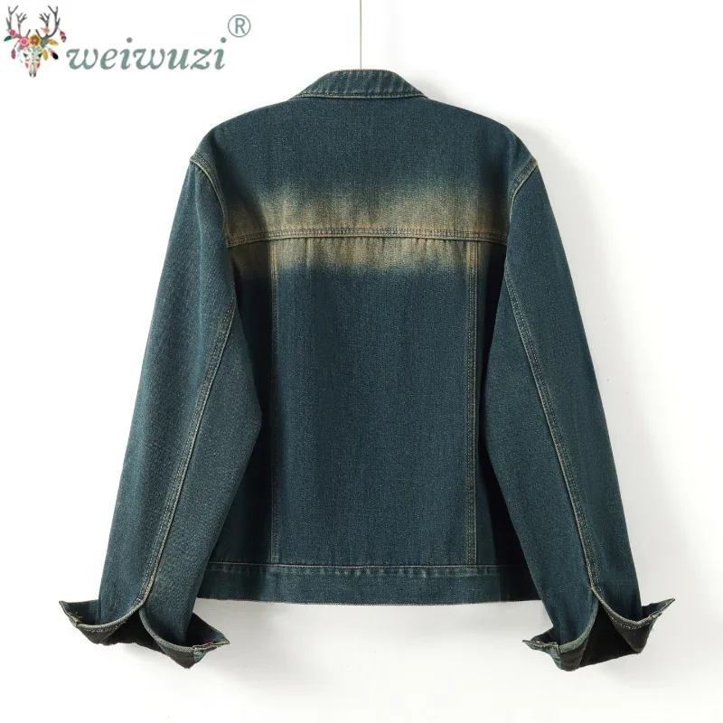 Short Zipper Stretch Denim Coat Jacket Women Slim Vintage Autumn and winter fleece-lined Lady Long-sleeved Casual Jean Outwear