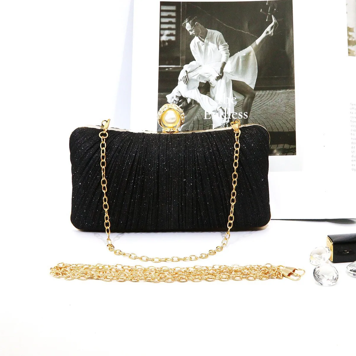 

Сумка для ужина Модная банкетная сумка-клатч Универсальное платье Вечерняя сумка Плиссированная сумка-мессенджер с цепочкой