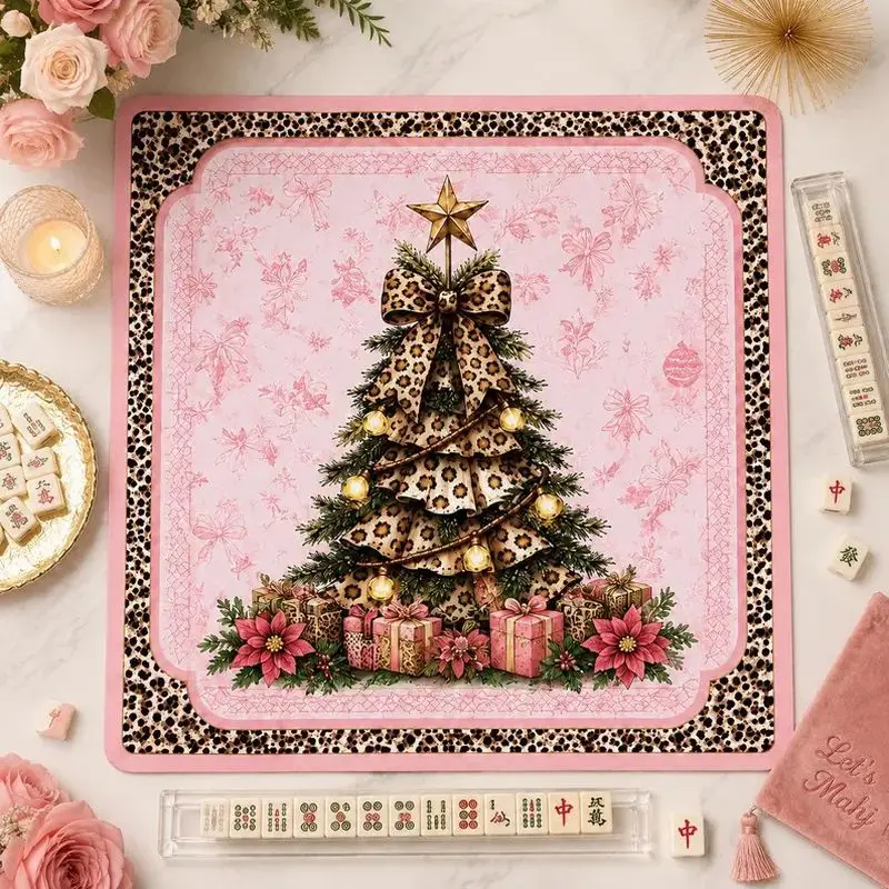 Christmas Red Bow Pinecone Mahjong Table Mat Anti-Slip Noise Reduction for Card Game Table Playing Room Home Decor
