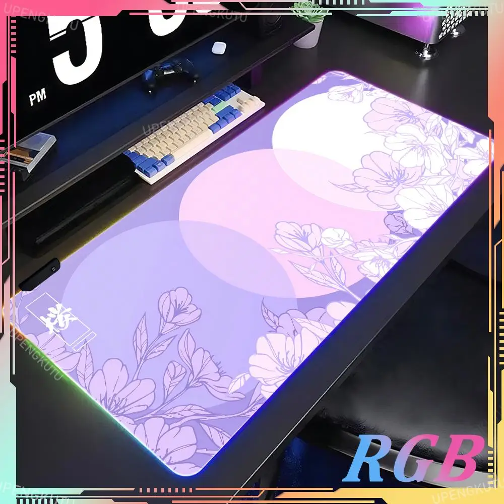 RGB cherry blossom black powder large XXL mousepad exquisite computer game accessories keyboard pad desk pad luminous mouse pad