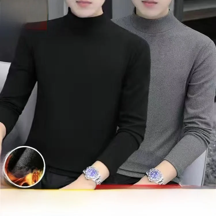 

Мужская двусторонняя флисовая утепленная футболка с воротником-стойкой, комфортная теплая кофта для дома на осень-зиму