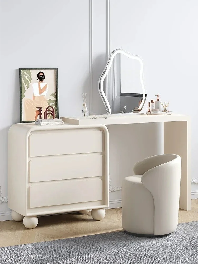 Cream Style Dresser Three-Bucket Cabinet Integrated Bedroom Makeup Table French Dresser