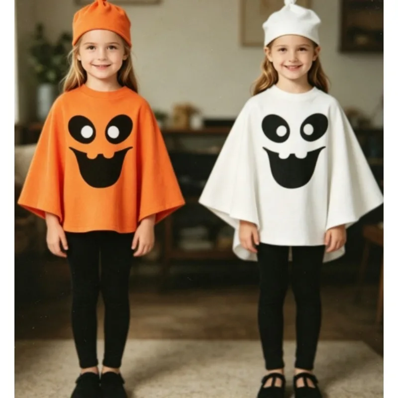 

Kids Halloween Pumpkin Phantom Cape Costume Cute Poncho for Kindergarten Party and Stage Performance