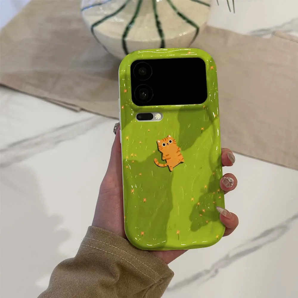Cartoon Orange Cat Grass Phone Case For Xiaomi Mi 11 11i 11X 12T 17 15 NE Pro Lite Max Wave Oil Film view 5