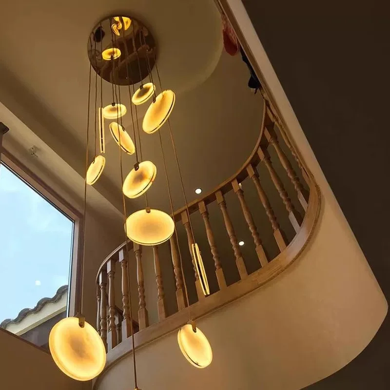 Luxury Golden Stainless Steel Marble Pendant Lamp Dimmable Round Chandelier for Mansion, Lounge Elegant Ceiling Luster Lighting