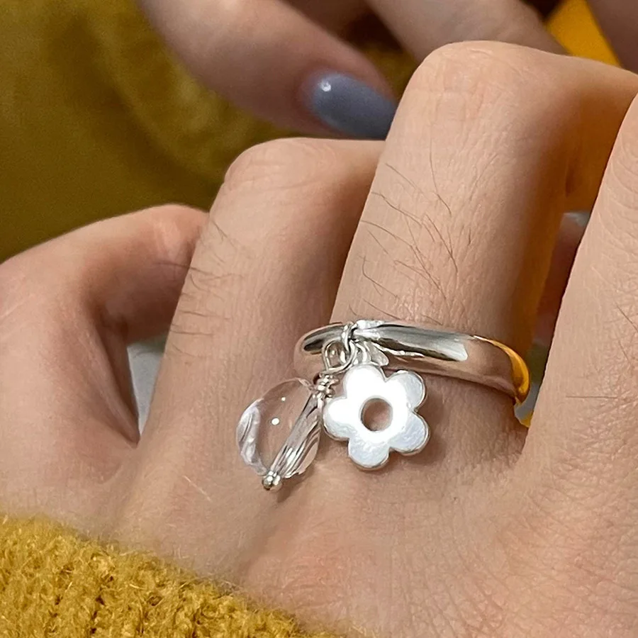 XIYANIKE Fashion Crystal Flower Clear Droplet Open Rings For Women Girl New Year Jewelry Accessories Gift Party Anillos Mujer