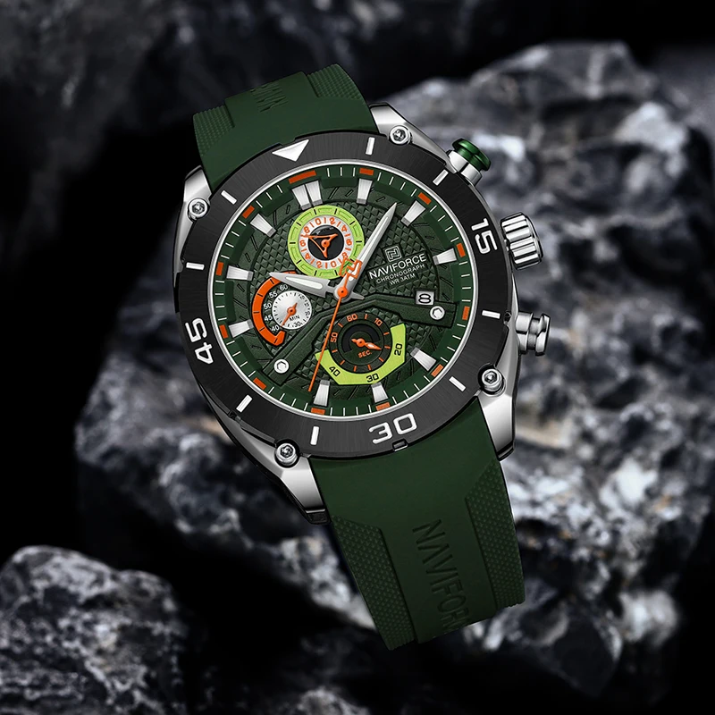 NAVIFORCE Boy Chronograph Clock Casual Wild Waterproof Watch Man’s Sports Quartz  Male Wristwatch Creative Soft Silicone Strap