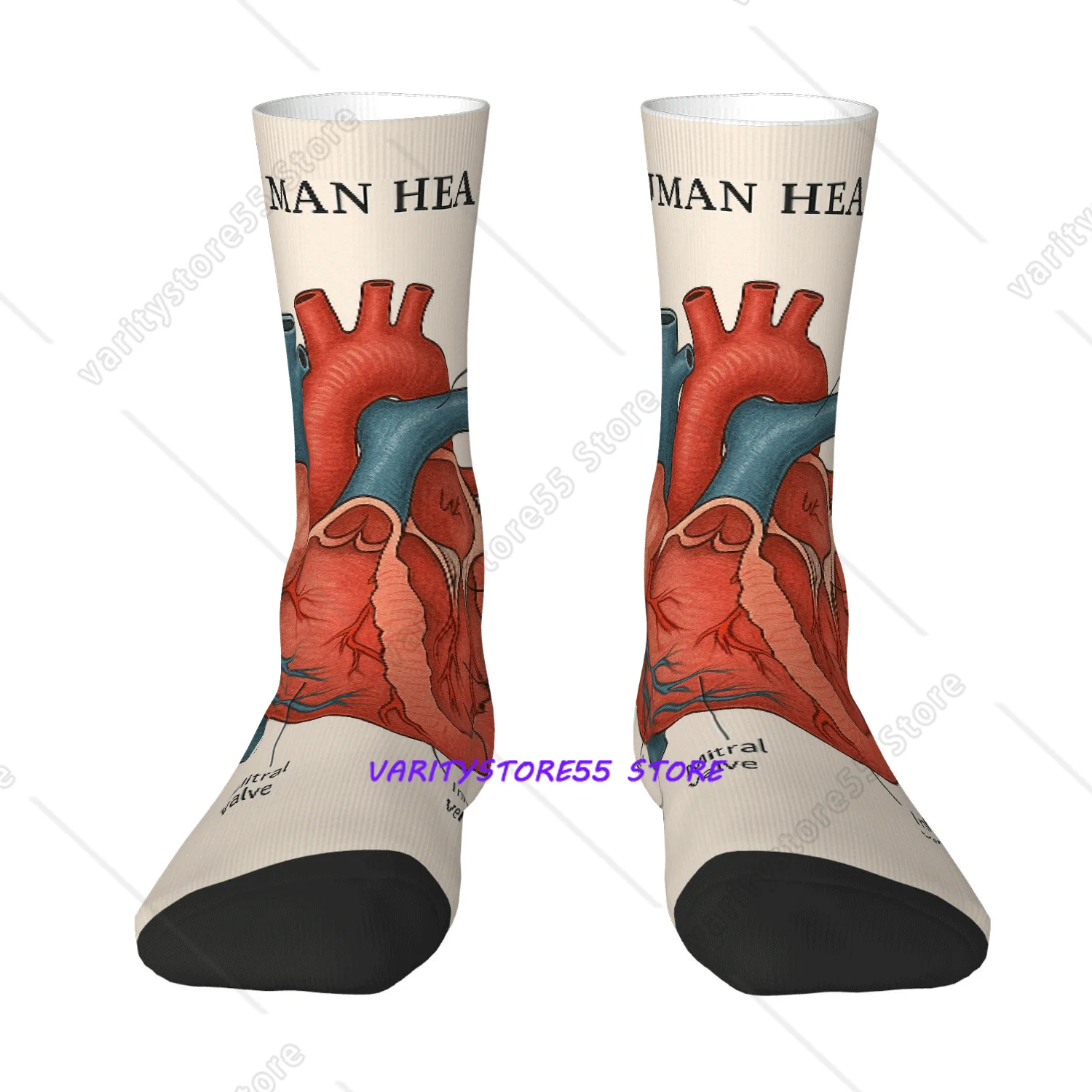 Men's Funny Anatomy Socks with Labeled Heart Diagram Blood Vessels Cardiology Themed Novelty Socks for Doctors Students Patients