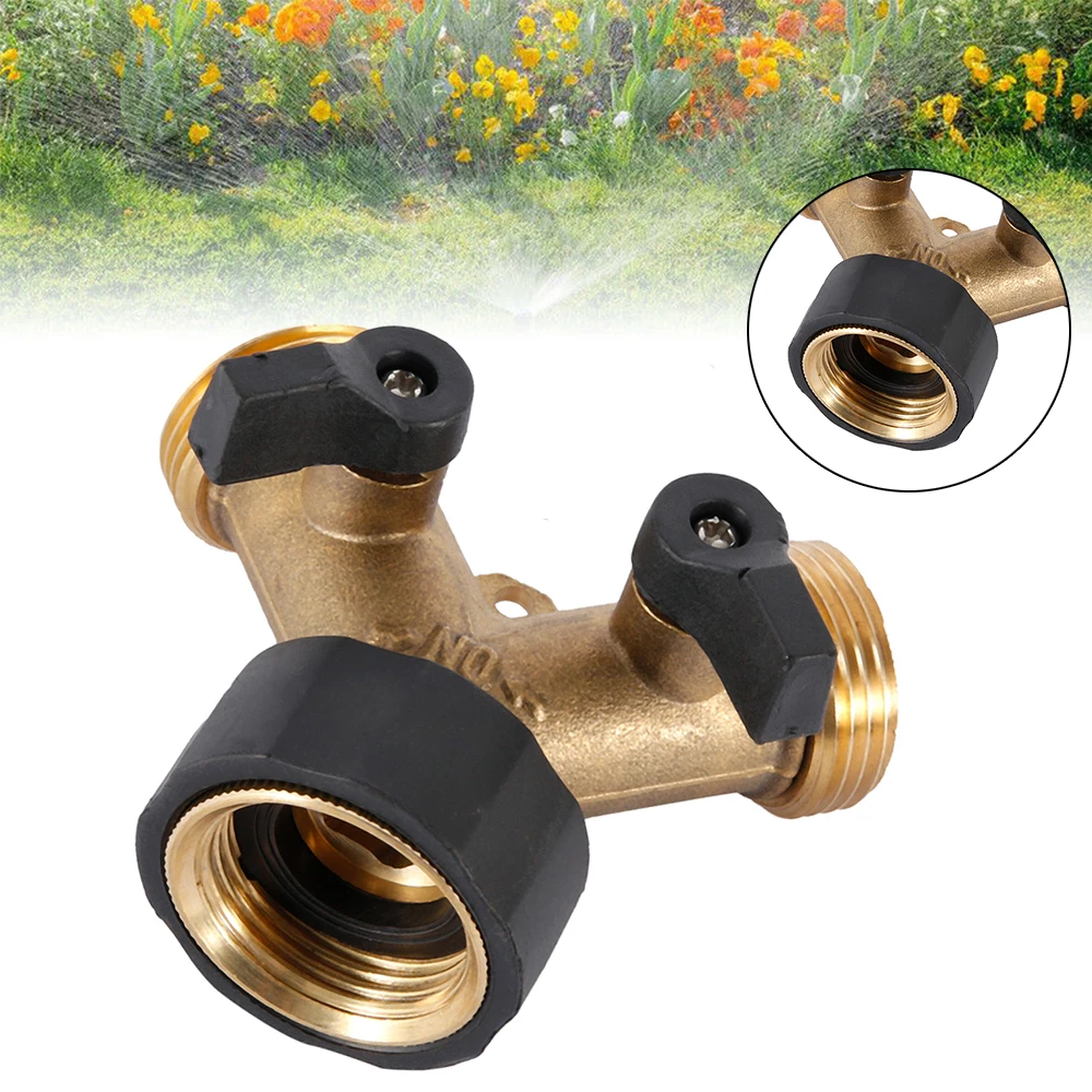 Garden Hose Splitter 2 Way Garden Water Distributor Solid Brass Y Valve Hose Connector Garden Water Hose Adapter 3/4 inch Thread