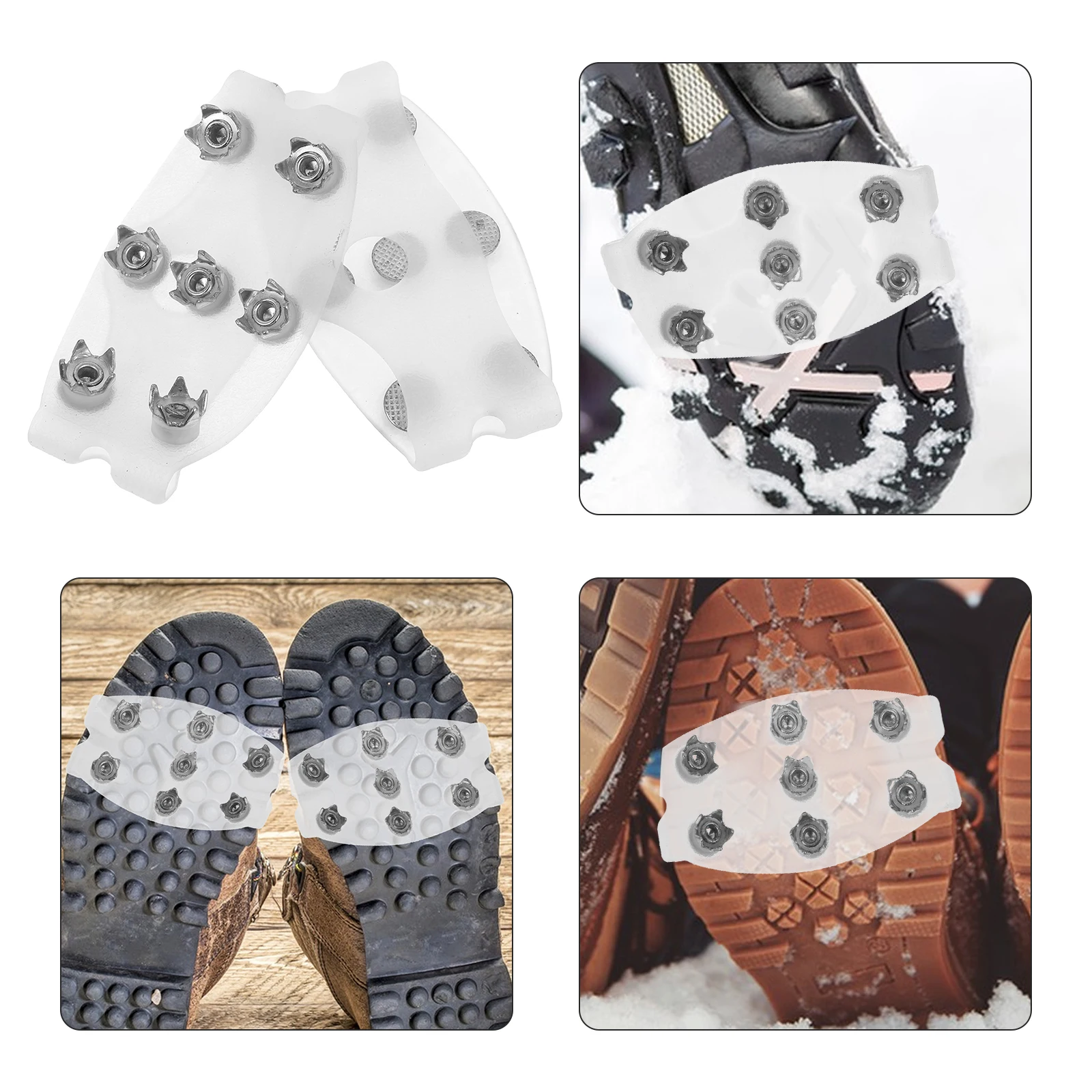 

2Pairs Anti-Slip Shoe Covers Ice Cleats 7-Tooth Spikes Non-Skid Snow Crampons Traction Shoe Grippers for Winter Hiking Outdoors
