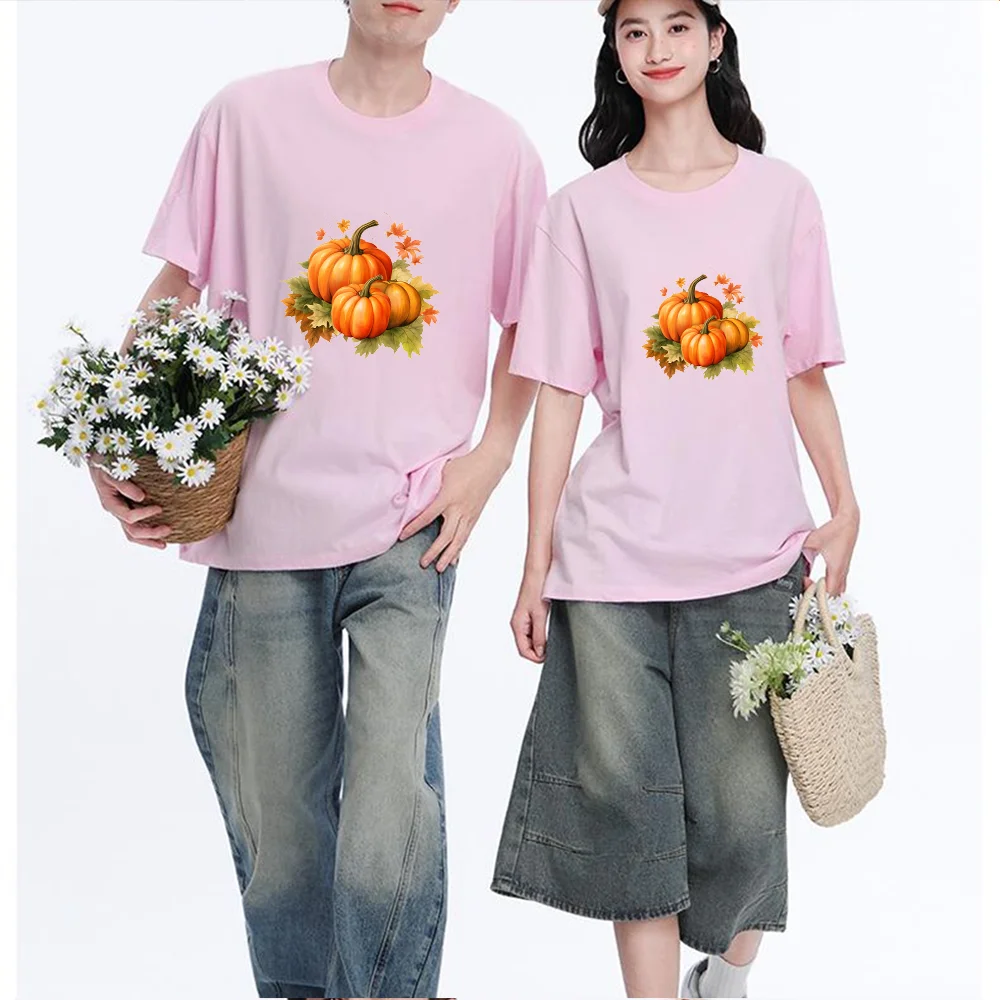Pumpkin Maple Leaf Printed T Shirt Breathable Fabric S-XXL Personalized Custom Casual Short Sleeve Tee Aesthetic Graphic Top Uni