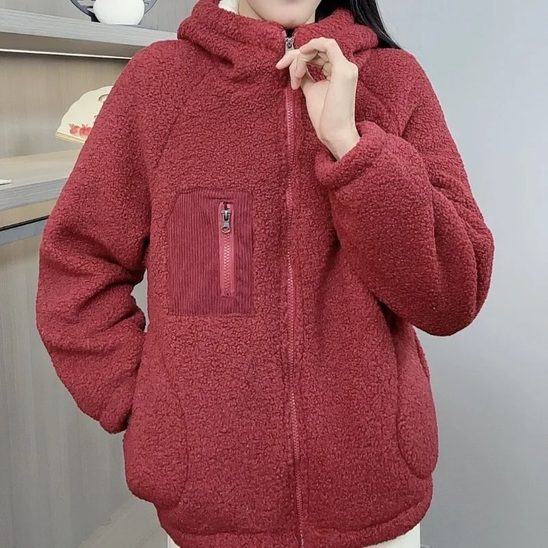 

Thick Velvet Hooded Coat Autumn and Winter Versatile Loose Lamb Wool Coat Cotton Coat