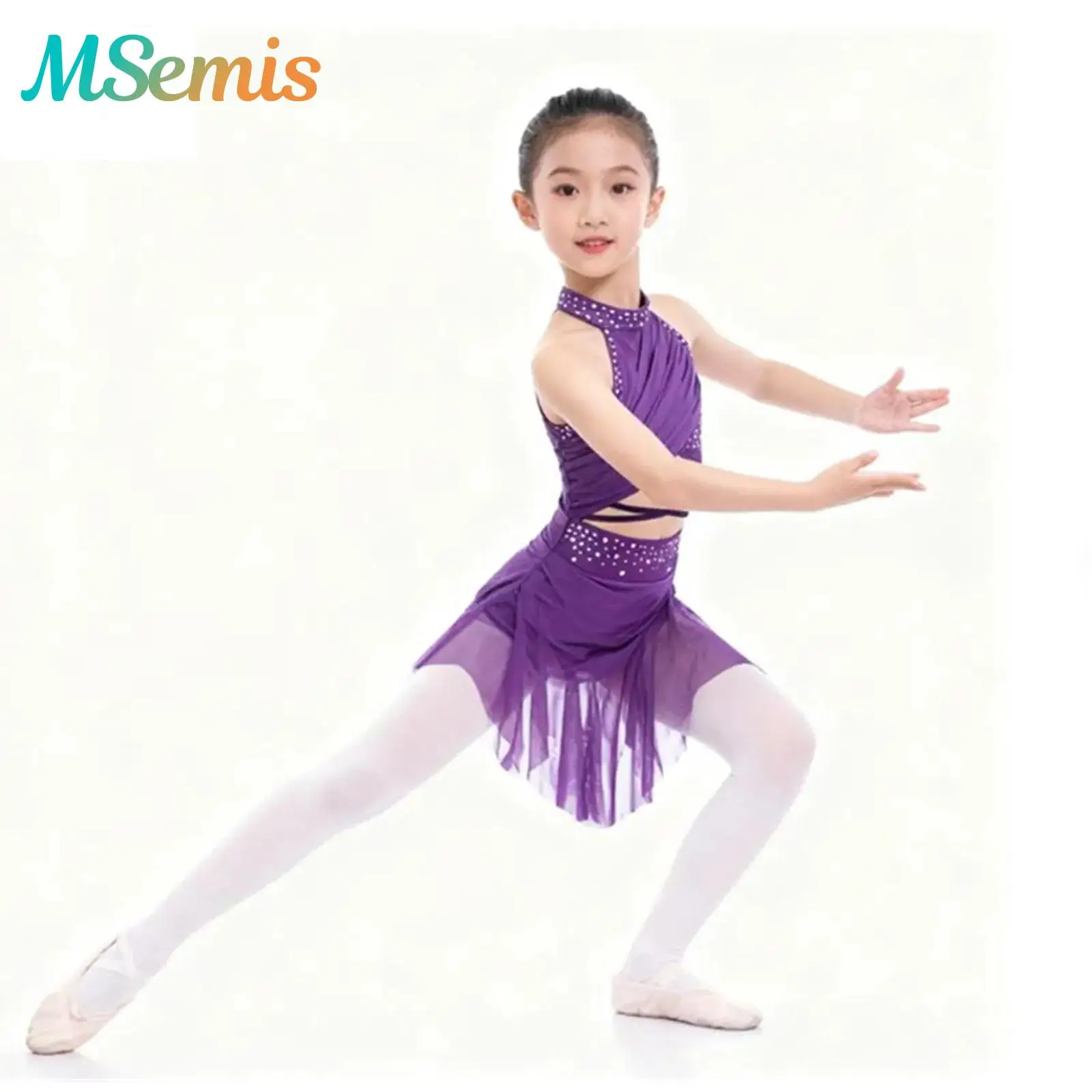 

Kids Girls Ballet Lyrical Jazz Dance Performance Costume Glittery Rhinestone Gymnastics Figure Skating Leotard Overlay Dresses