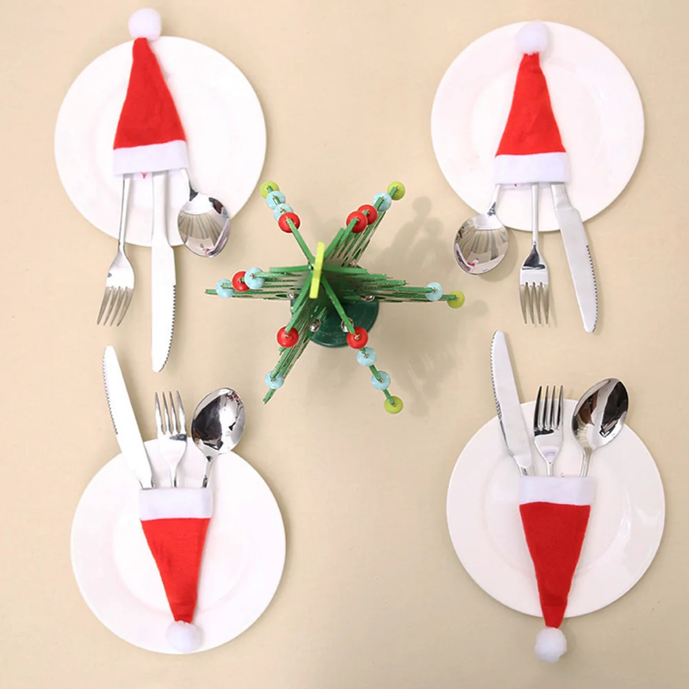 

20 Pcs Christmas Hat Knife and Fork Bag Decoration Caps Cutlery Holder Spoon Pocket Supplies Lollipop