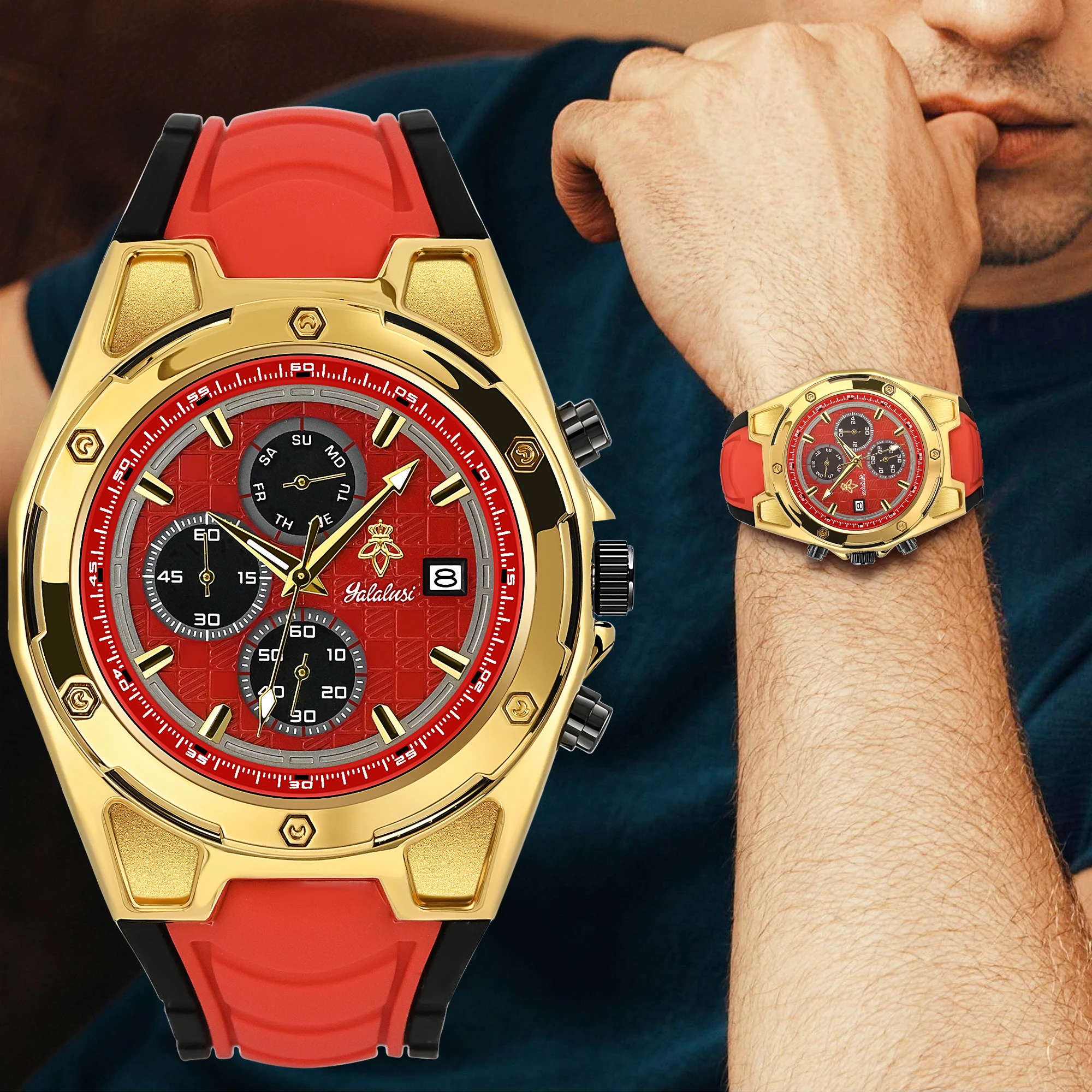 Yalalusi Men’s Watch: Silicone Strap, Casual-Sporty, Water-Resistant, Stylish, Large Dial Reloj Hombre