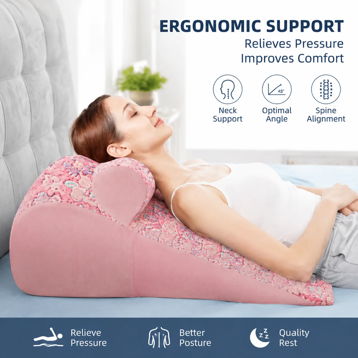 Ergonomic 30-Degree Anti-Reflux Back Cushion for Elderly – Pressure-Relieving Bed Rest Pad for Postoperative Recovery & Home Ca