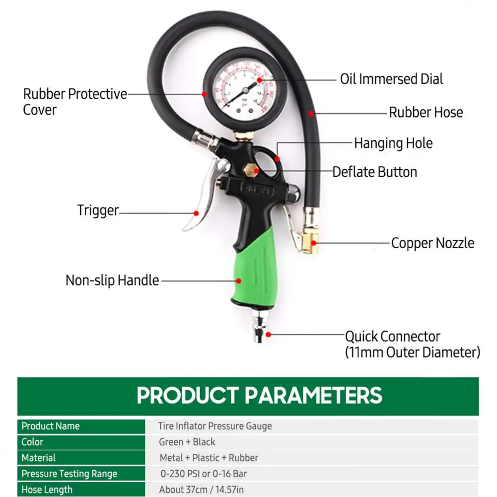 Tire Inflator Gauge  Excellent Dual Scale Display Non-slip Handle  Digital Tire Air Pressure Gauge Workshop Supply