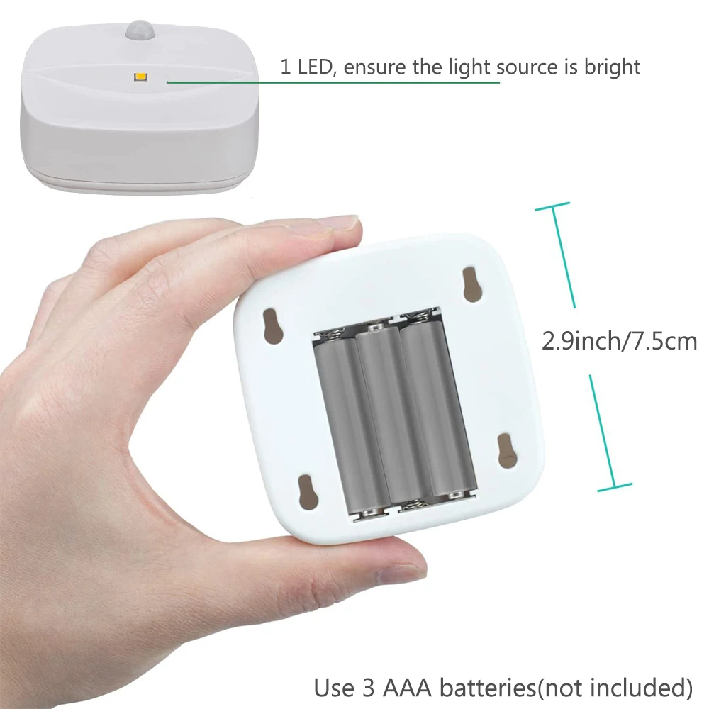 3 pçs led sensor de movimento luz noturna bateria branco/branco quente sem fio lâmpada de parede para cozinha corredor armário roupeiro vara