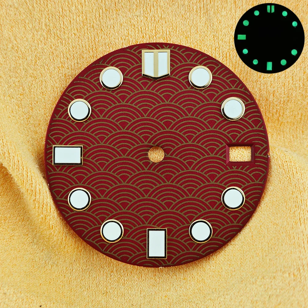 DC Dial NH35 Dial 28.5MM Seigaiha Pattern Dial Fish Scale Wavy Pattern C3 Luminous Date Window NH35 Series NH35 Watch Mod