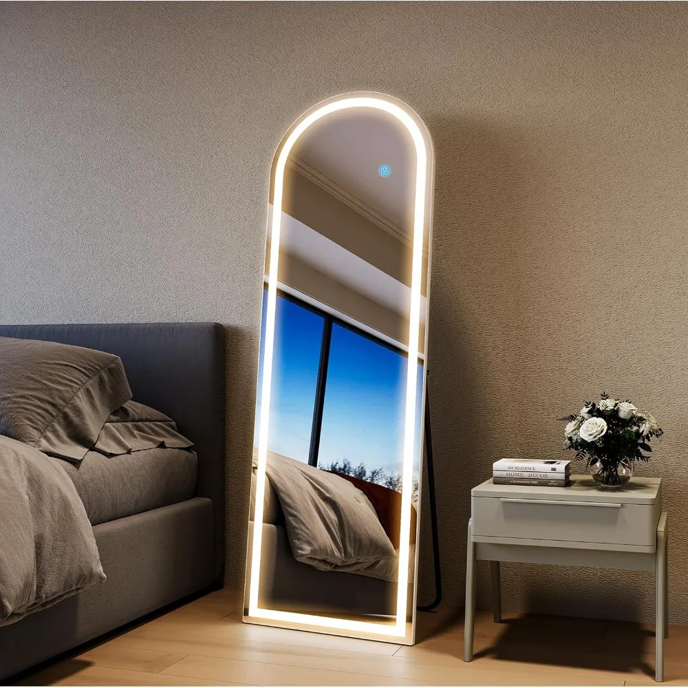 

LED Full Length Mirror,56"x20" Floor Mirror with Dimmable Lights - 3 Color Modes, Arched Full Body Mirror, Standing Leaning