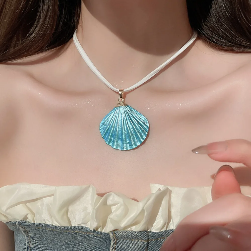 Sweet Colorful Dopamine Marine Shells Pendant Necklace Earring Sets for Women Summer Beach Vacation Jewelry Accessories Gifts