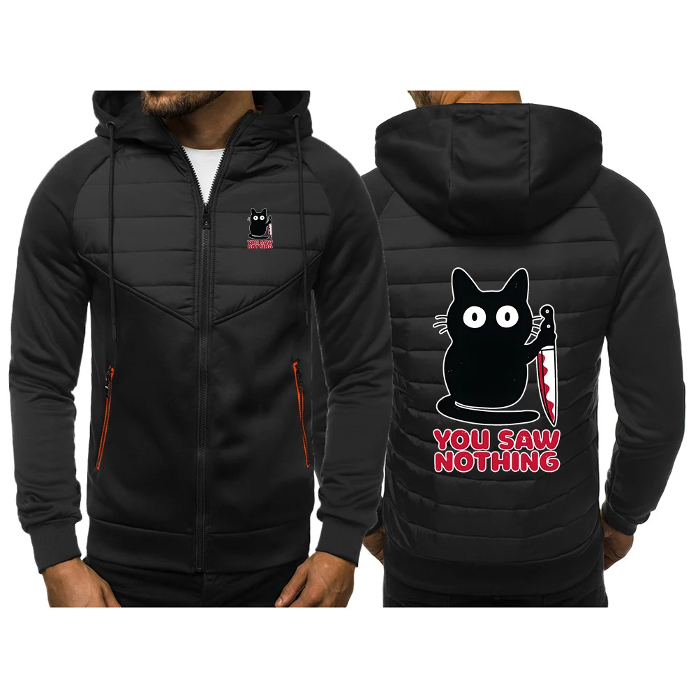 مضحك القط أنت تقول لا شيء طباعة 2025 الربيع والخريف الرجال جديد ثلاثة ألوان المرقعة هوديس سستة معطف دافئ جاكيتات #1