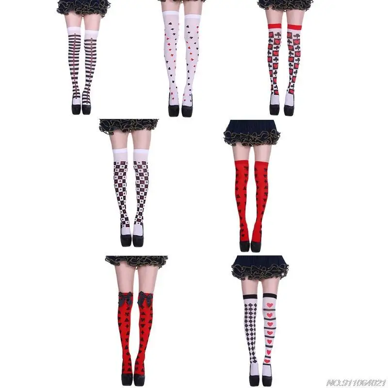 Women Gothic Halloween Black Thigh High Stockings Skull Skeleton Printed Over Knee Long Socks Cosplay Tights Dropshipping