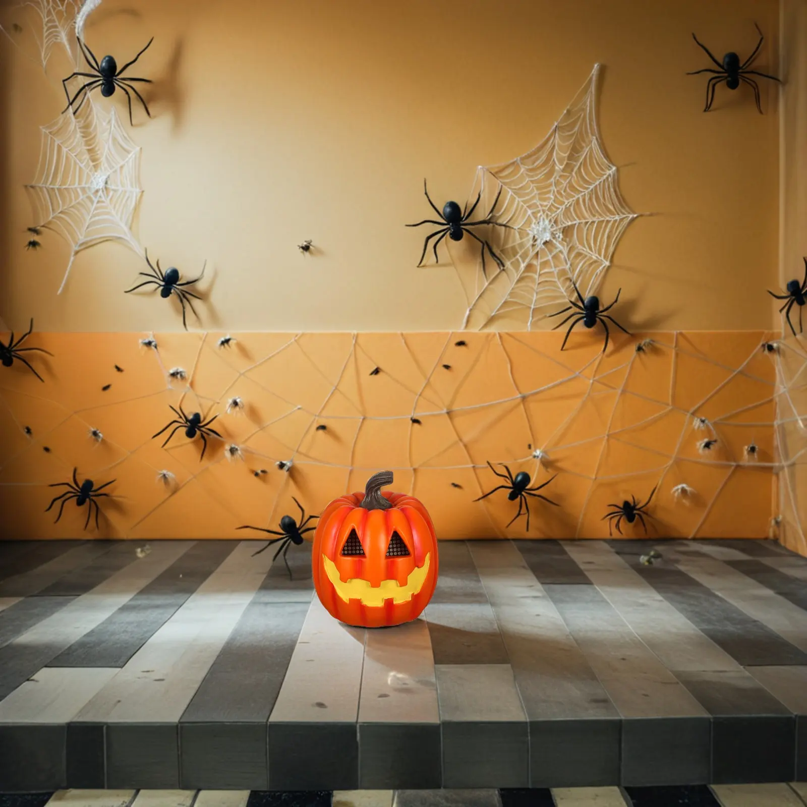 LED Pumpkin Lantern Light Realistic Flameless Glowing Jack-O-Lantern for Halloween Bar Decor Haunted House Props Outdoor Pathway
