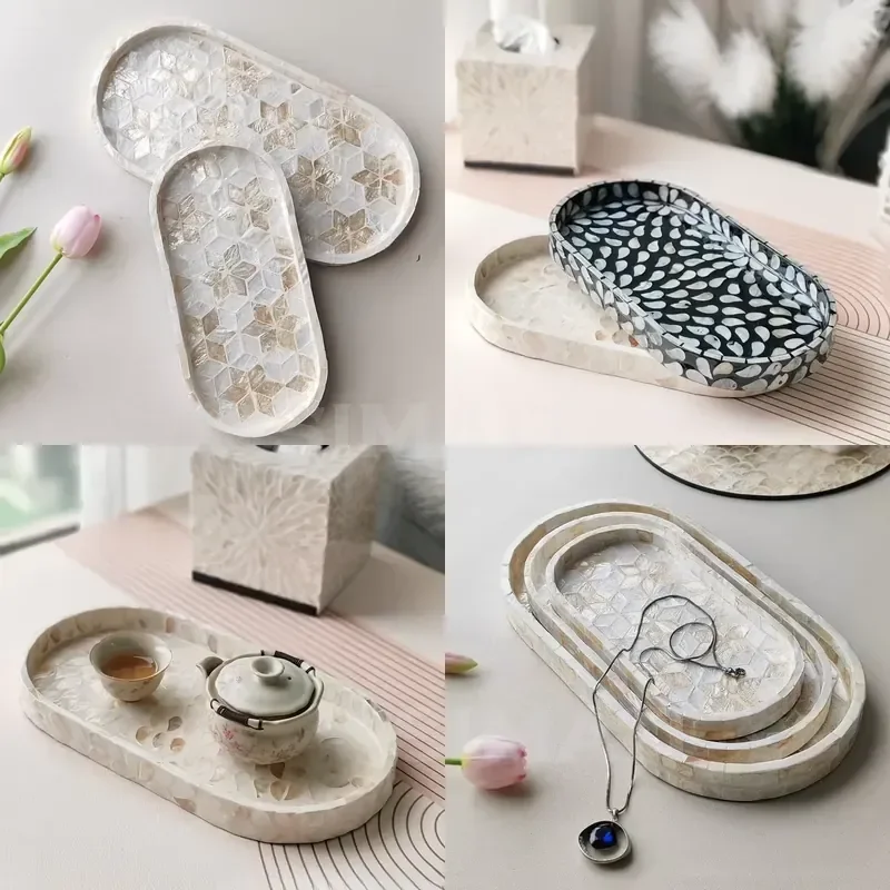 Natural Shell Oval Tray Nordic Light Luxury Decorative Fruit Plate Creative Coffee Table Storage Tray For Living Room Home Decor