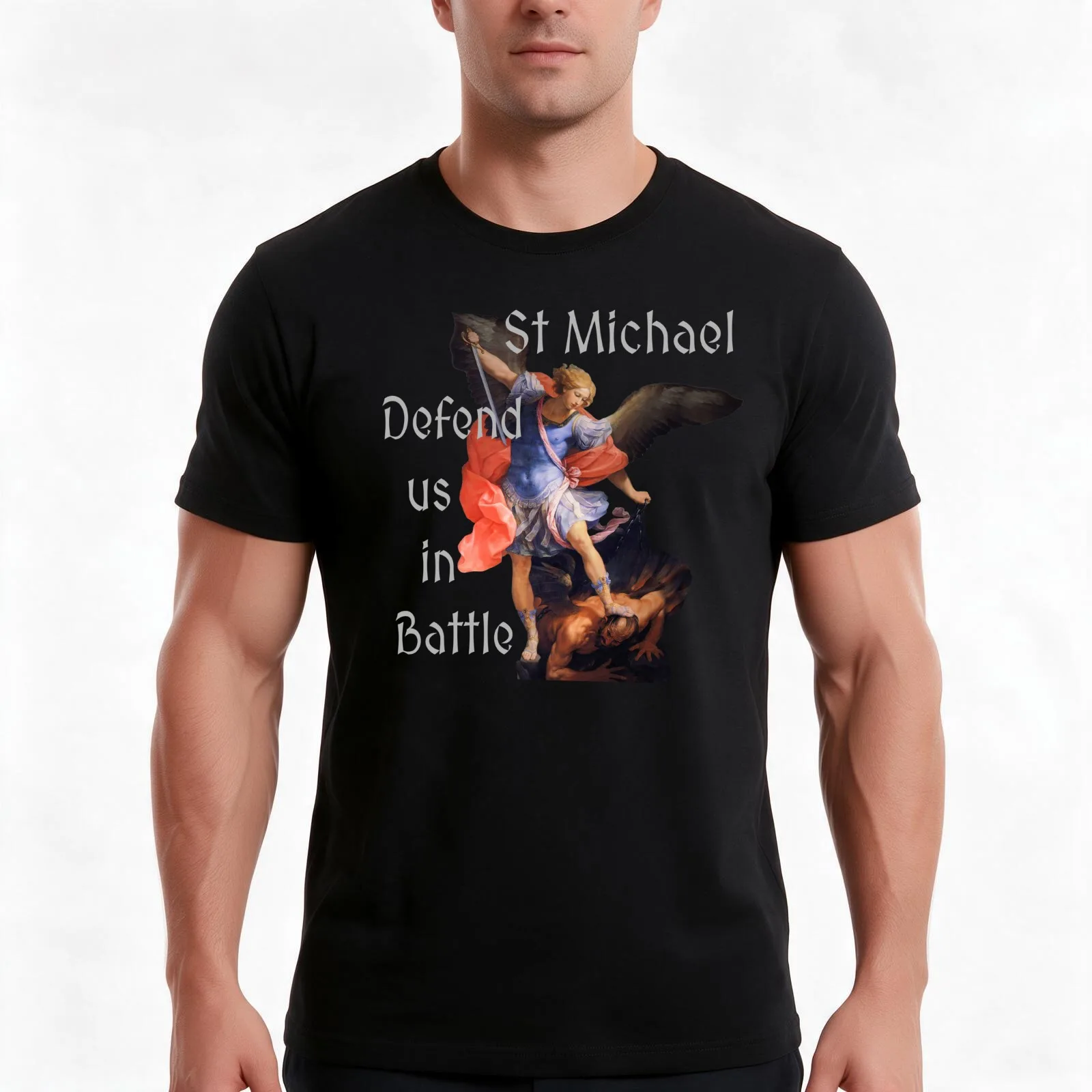 T-shirt dédié à saint Michel l’archange, ange catholique, vêtement décontracté d’été en coton, haut ample de style streetwear, 100 % coton.