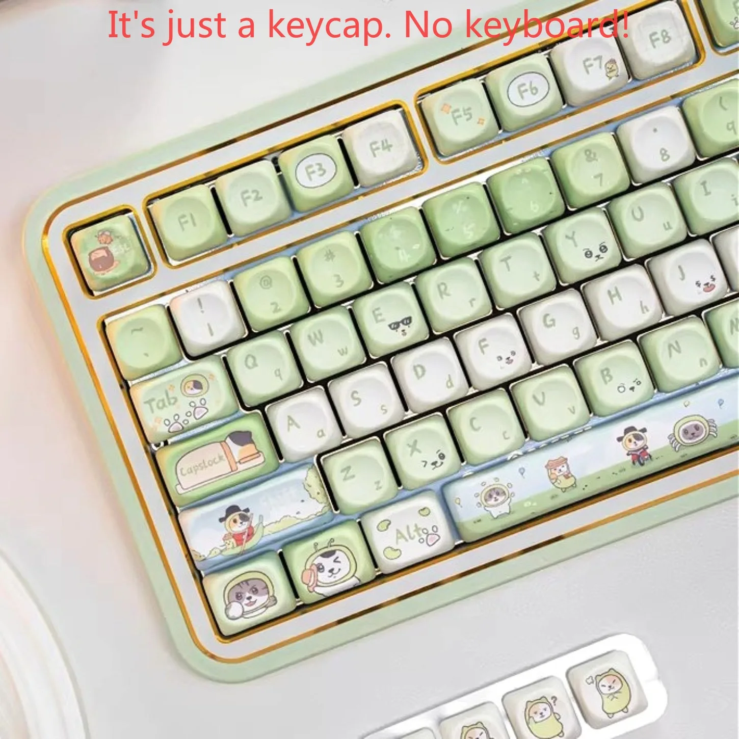 Cute Green Hajimi MOA PBT Keycaps 137 Keys, Kawaii Design for Girls, Fits 60%-108% Mechanical Keyboards