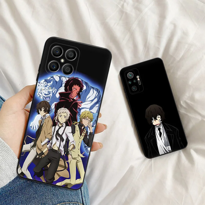 Black Matte Phone Cases for Honor X8b X8 X7 X6 a X9 b 90 70 Magic5 Bungou Stray Dogs Anime Huawei P40 P30 P20 Psmart Soft Cover image 3