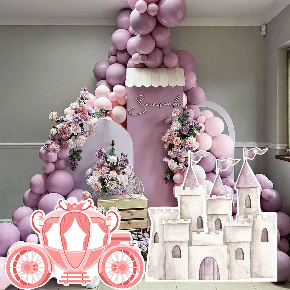 Carriage Castle Mosaic Board Blue Pink Castle Cutout for Princess Theme Birthday Party Backdrop Baby Shower Decoration Girl