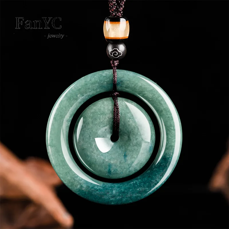 

Natural A-goods Jadeite Amulet Pendant Exquisite Fashion Bean Green Jade Necklace Men and Women Auspicious Holiday Gift