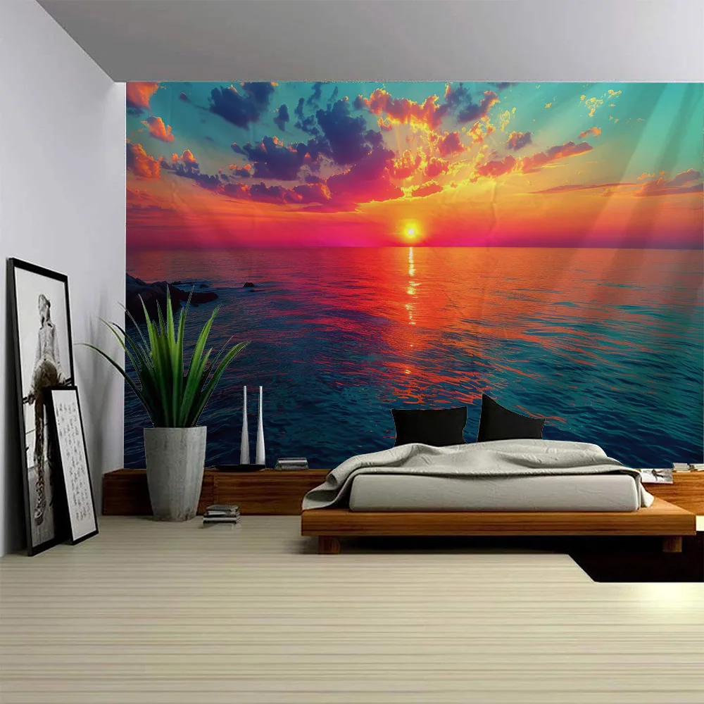 Natural Landscape Tapestry Sea Sunrise Wall Hanging Poster Multiple Patterns & Sizes Aesthetic Living Room Home Decor