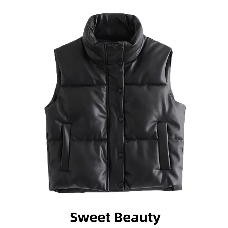 

Женский жилет Fadable Leather Texture Jaet ort Straight Cut Commute Sle Pure Color, зимняя коллекция 0434726800