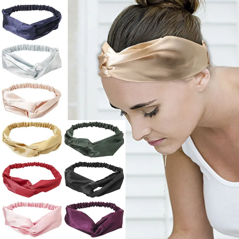 Fashion Women Satin Cross Hair Bands New Women Headbands Solid Color Elastic Hair Band Girls Hair Accessories Bandana Hair Hoop