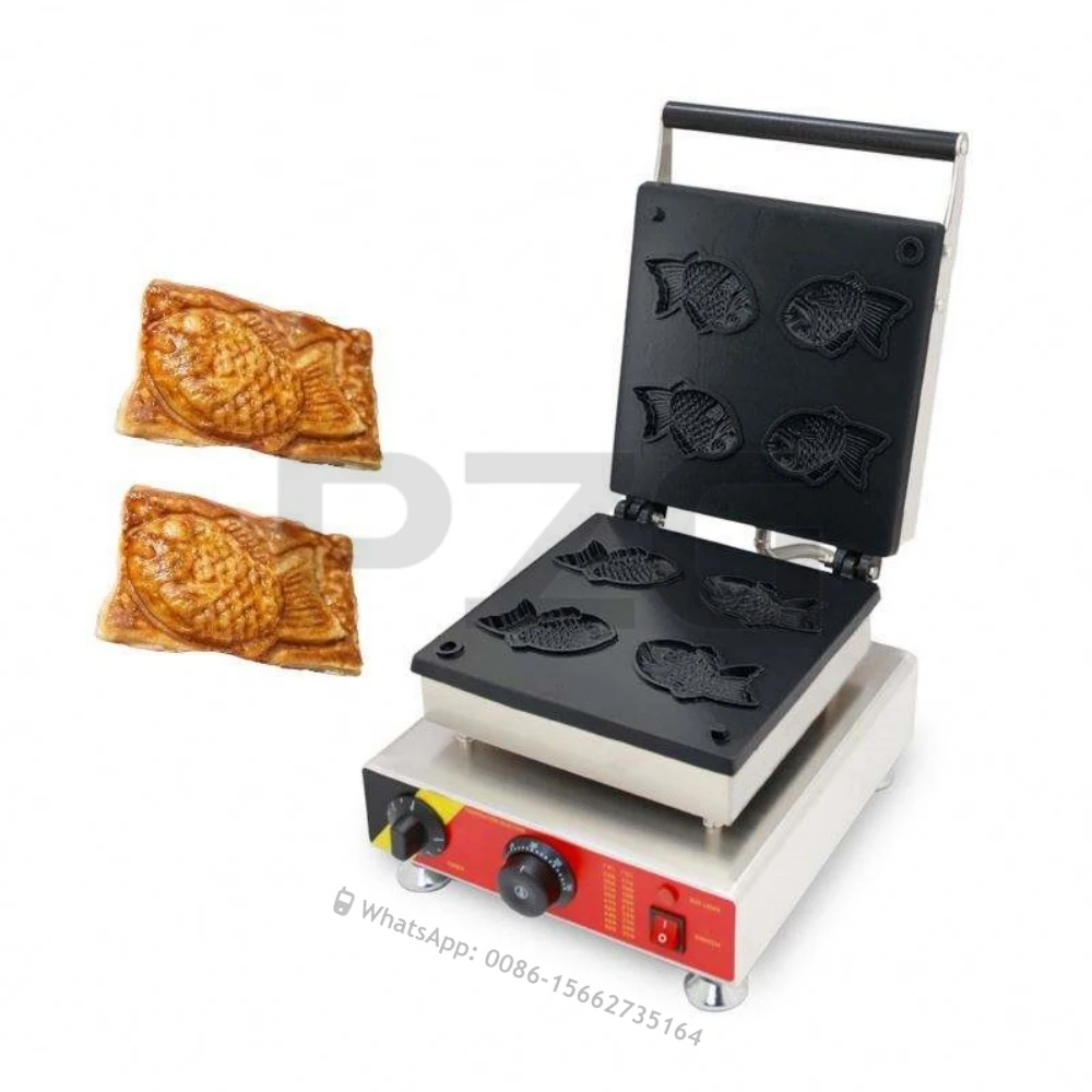 Commercial 4 Pcs Taiyaki Making Machine Fish Shape Waffle Taiyaki Maker 110V 220V Fish Shaped Croissant Waffle Maker Baker