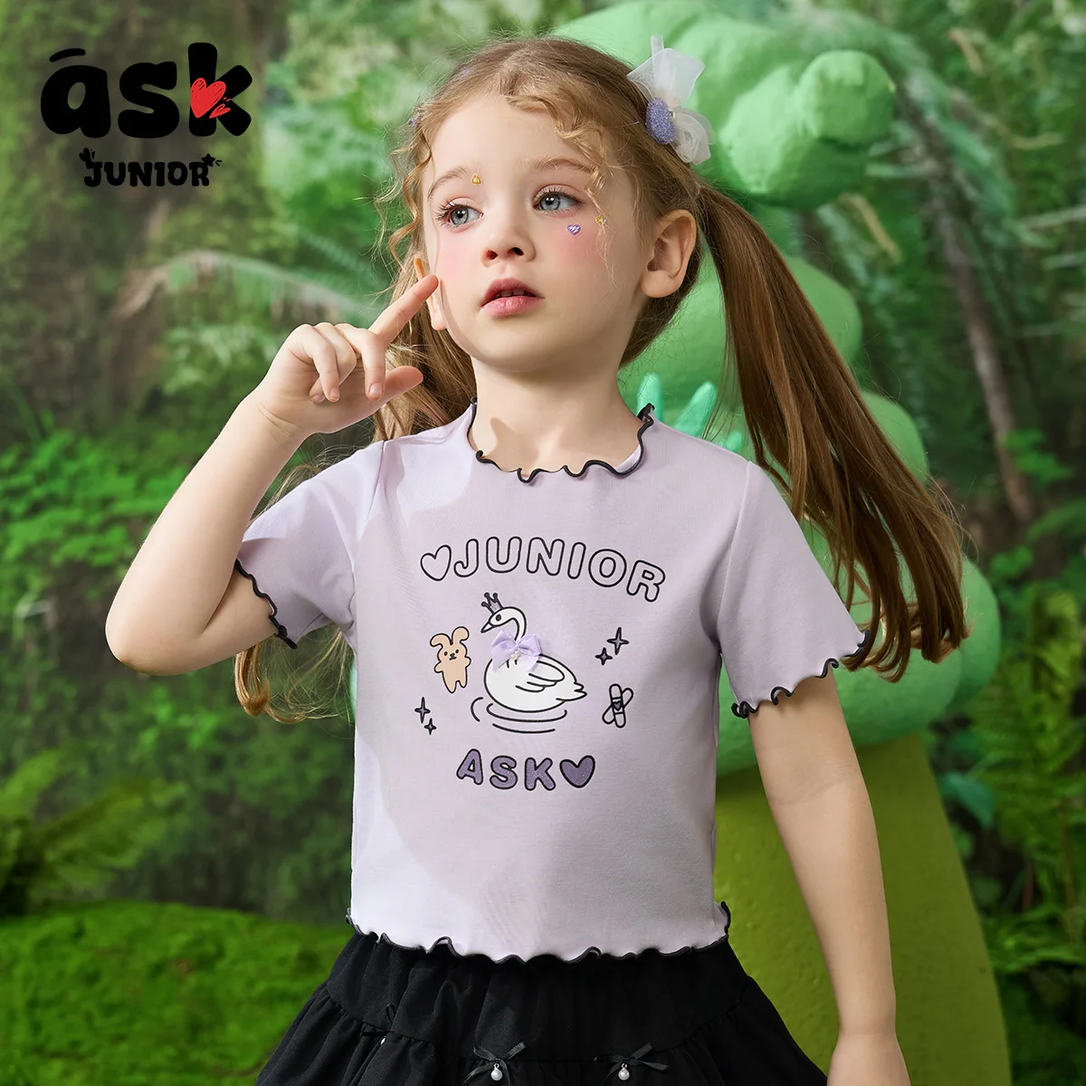 تي شيرت صيفي للفتيات بأكمام قصيرة مطبوع عليه رسوم كرتونية متباينة من Ask Junior Children #6