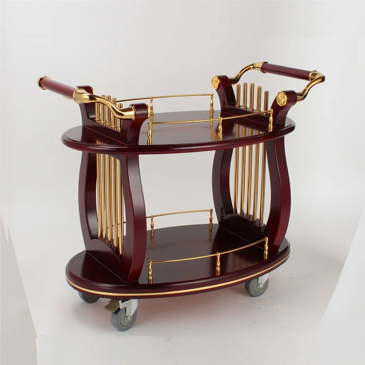 Classical Luxury Oval Wine Trolley Wood Style Drinks Cart With Servicing Features For Hotel Use