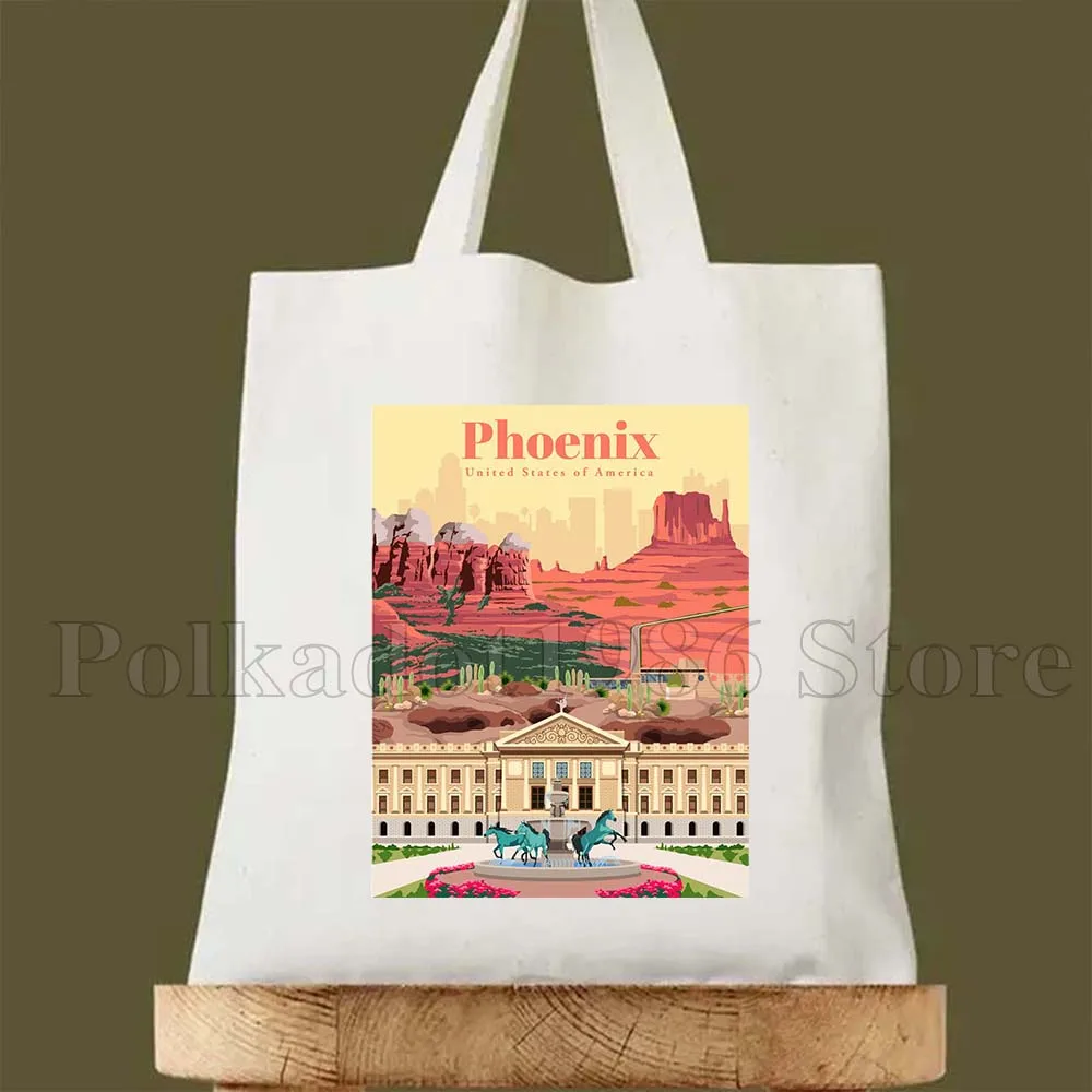 Toronto Chicago Seattle Phoenix New York San Francisco Austin Las Vegas Los Angeles Miami Seattle Print Canvas Tote Bag Handbag