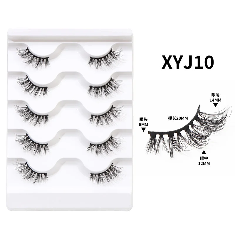 Cross-border cat-eye 5-pair set semi-long false eyelashes at the tail end of the lashes featuring European-style half-eyes