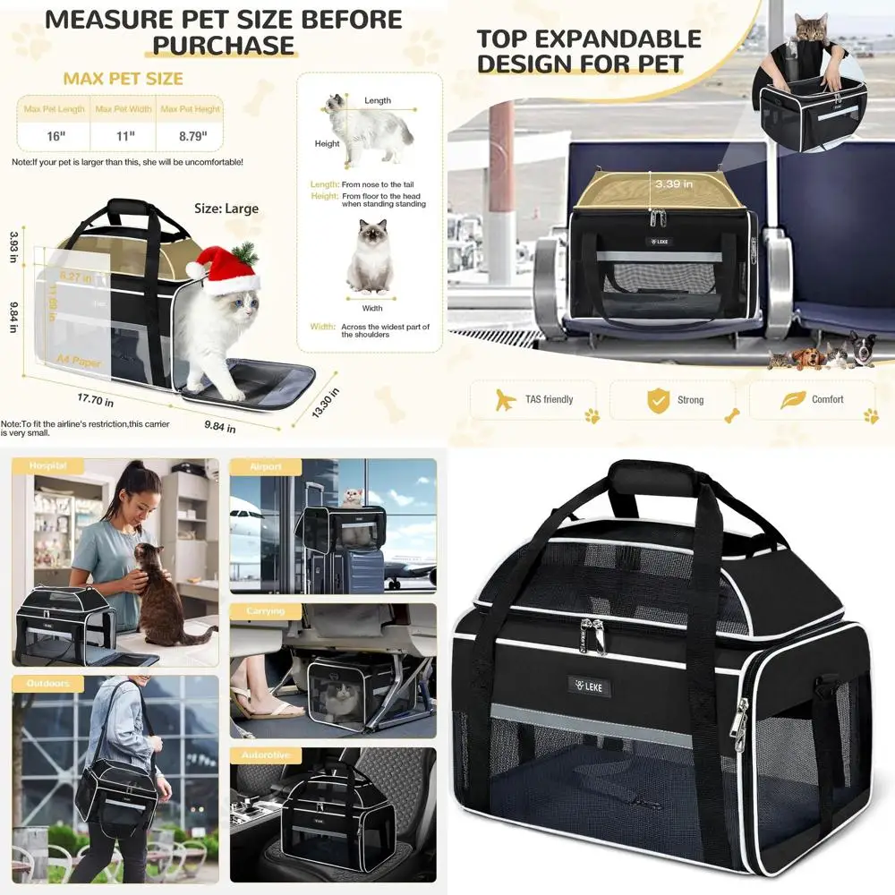 

Компактная переноска для домашних животных размером 18x13x9,5 с мягкими сторонами для маленьких кошек и собак, одобренная авиакомпанией, макс. 15 фунтов, застежка-молния с замком, защита от Scr